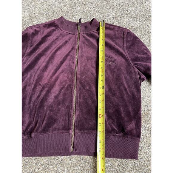 Vintage 90s Tommy Hilfiger Velour Purple Zip Sweater Top Y2K Size XL - Picture 7 of 8
